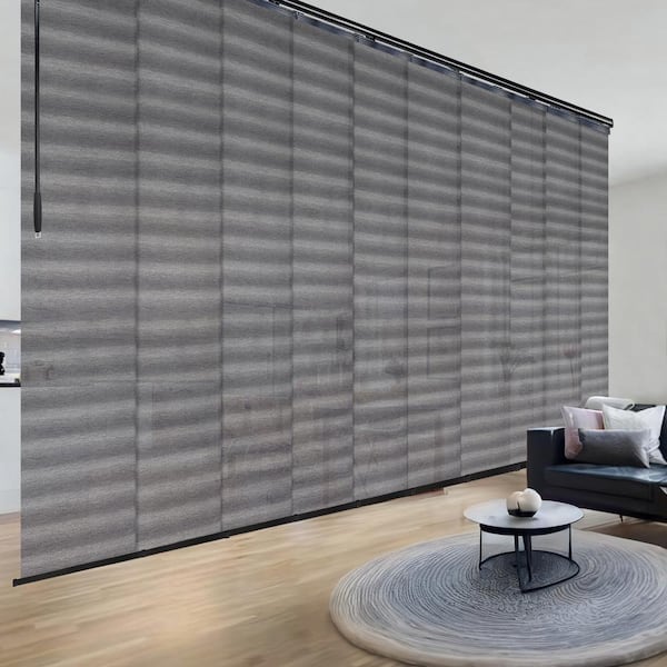 EMOH Shadow Stripe 120 in. - 218 in. W x 116 in. L Adjustable 10-Panel Black Double Rail Panel Track with 23.5 in. Slates