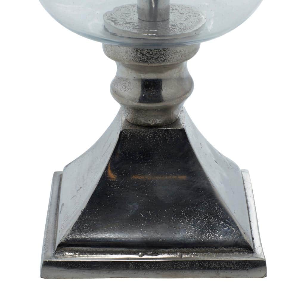 17" Silver Aluminum and Glass Hurricane Candle Holder