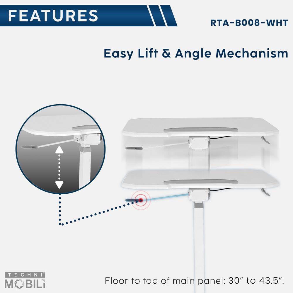 White Adjustable Height Mobile Laptop Stand with Steel Frame