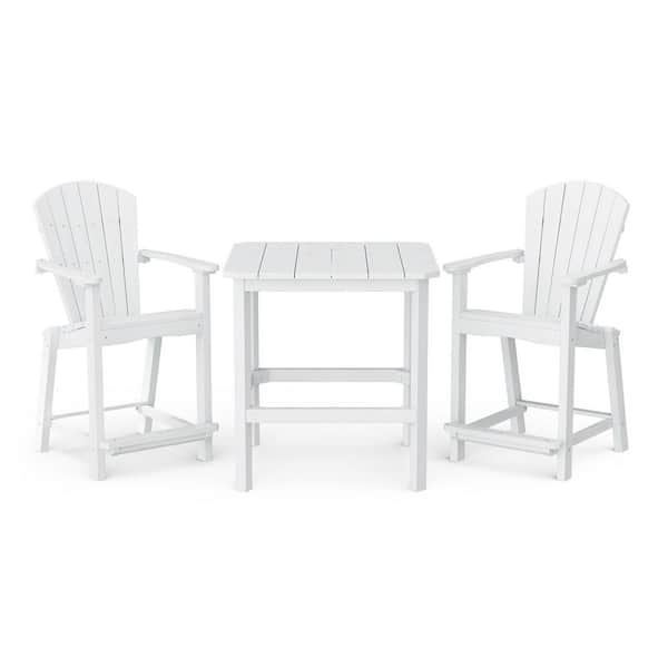 Classic 3-Piece White HDPE Plastic Outdoor Patio Counter Set