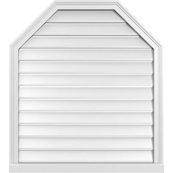 Ekena Millwork 34" x 38" Octagonal Top Surface Mount PVC Gable Vent: Functional with Brickmould Sill Frame