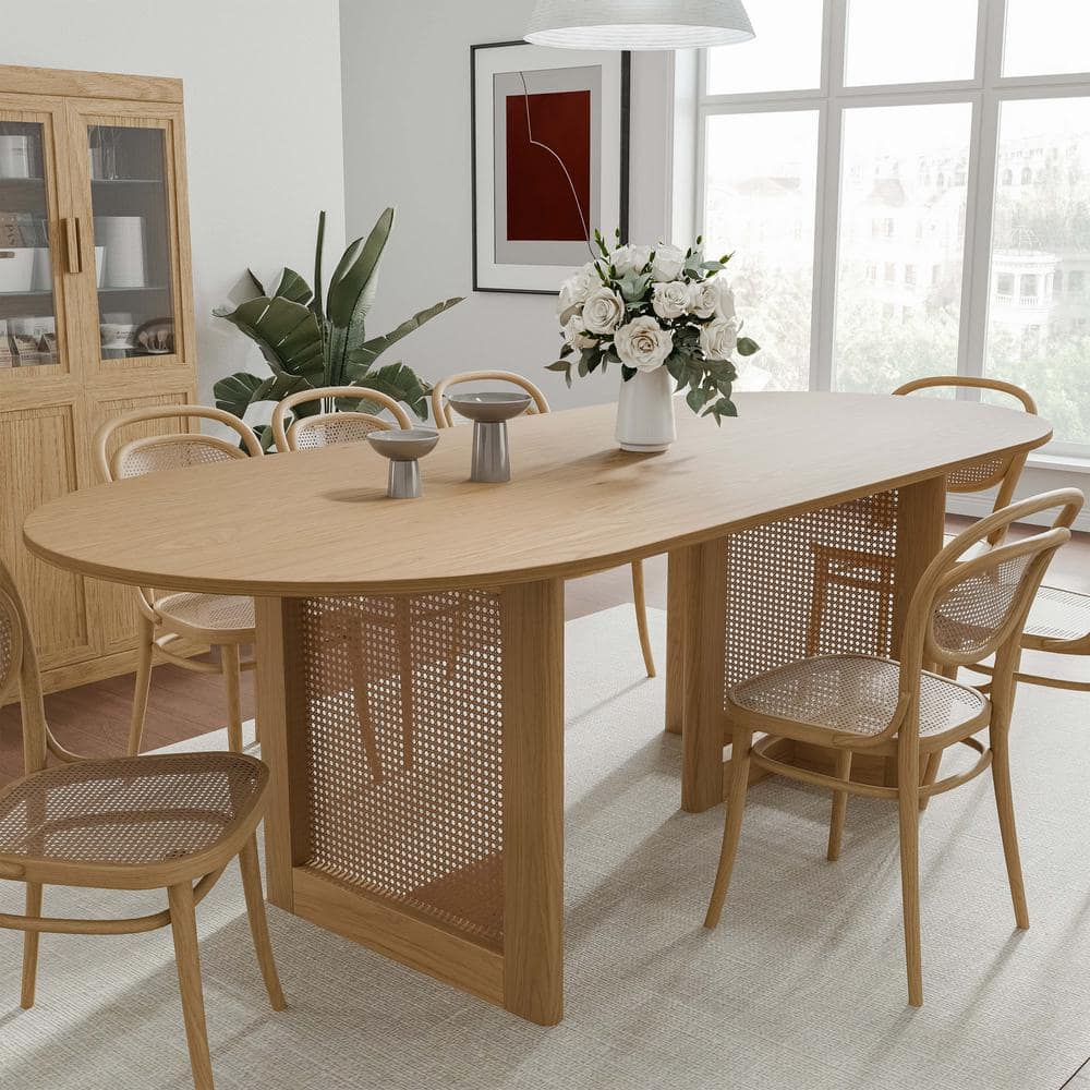 Dovelina Cinna Oak Wood 79 in. Oval Double Pedestal Dining
