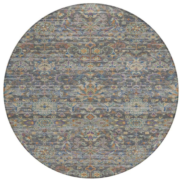 Chantille Machine Washable Indoor/Outdoor Abstract ACN2485 Gray 8 ft. x 8 ft. Round Rug
