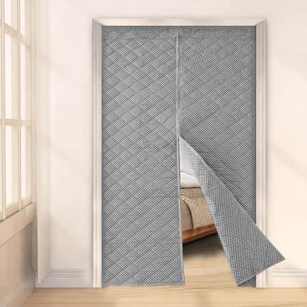 Wellco 34 in. x 82 in. Grey Plastic Thermal Insulated Magnetic Door Curtain Screen Door Waterproof Surface Windproof Soundproof