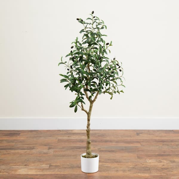 StyleWell 4ft Faux Olive Tree in White Pot T4434 - The Home Depot