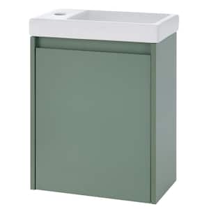 16 in. W x 8.7 in. D x 21.3 in. H Single Sink Wall Mounted Bath Vanity in Green with White Ceramic Top