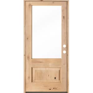 36 in. x 80 in. Modern Farmhouse Knotty Alder Left-Hand/Inswing 3/4 Lite Clear Glass Unfinished Wood Prehung Front Door