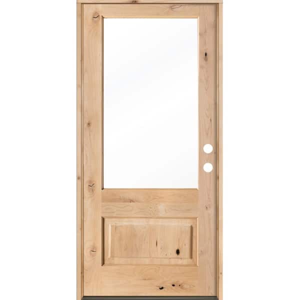 Krosswood Doors 36 in. x 80 in. Modern Farmhouse Knotty Alder Left-Hand/Inswing 3/4 Lite Clear Glass Unfinished Wood Prehung Front Door