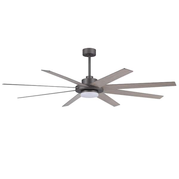 60 in. 5 ft. Indoor Carbon gray and charcoal wood grain 8-Plywood Blades LED Ceiling Fan with Remote Down-rod Mount