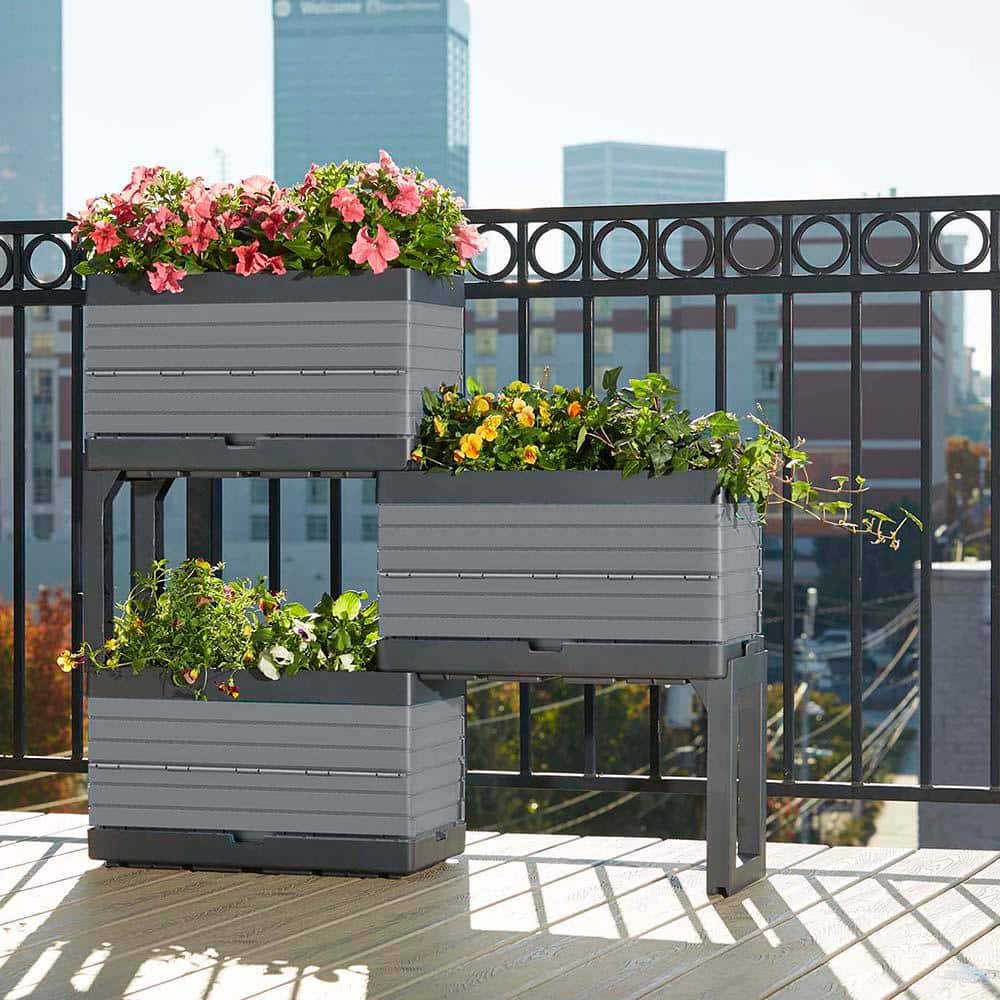 Gray Polypropylene Modular Raised Garden Planter Set
