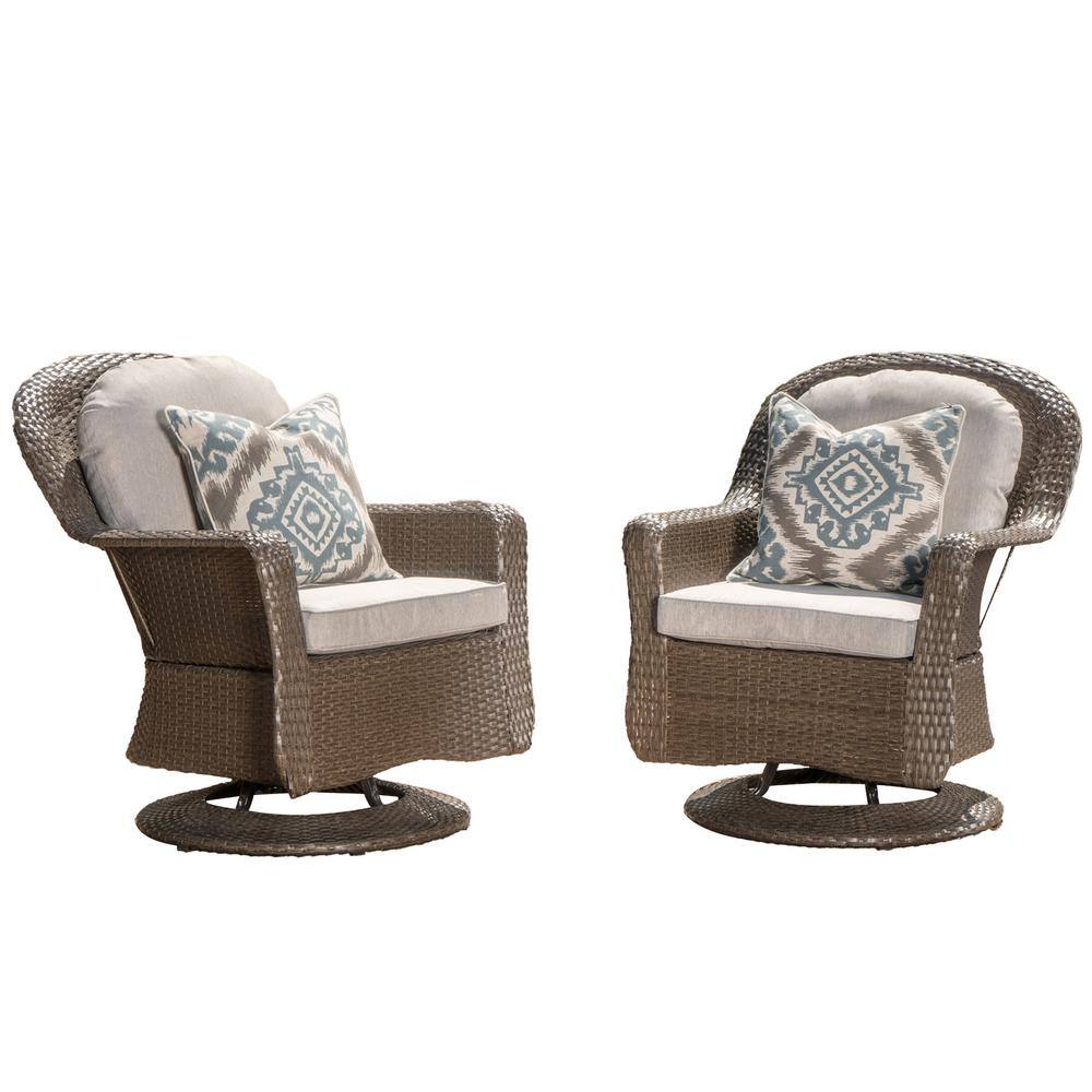 PE Wicker Outdoor Patio Swivel Chair with Removable Beige Seat Cushion - Id