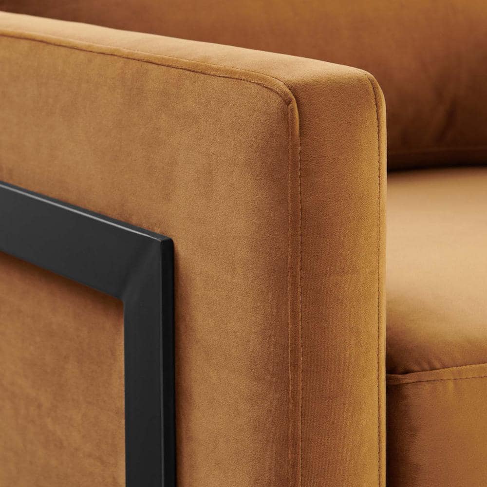 Cognac Black 31.5" Velvet Accent Chair with Metal Base