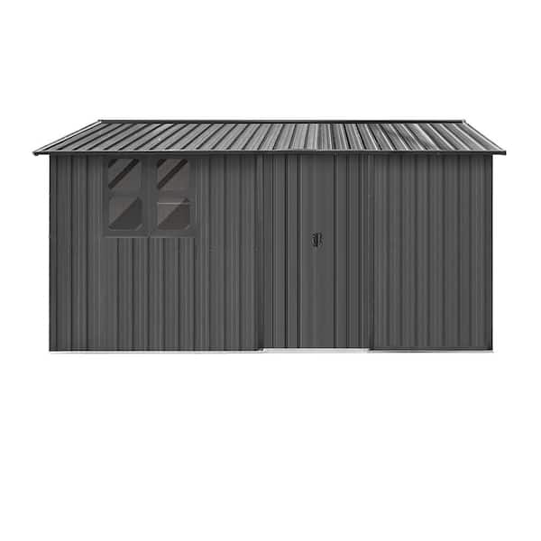 12 ft. W x 10 ft. D Gray Metal Shed with Window, Sliding door (120 sq. ft. )