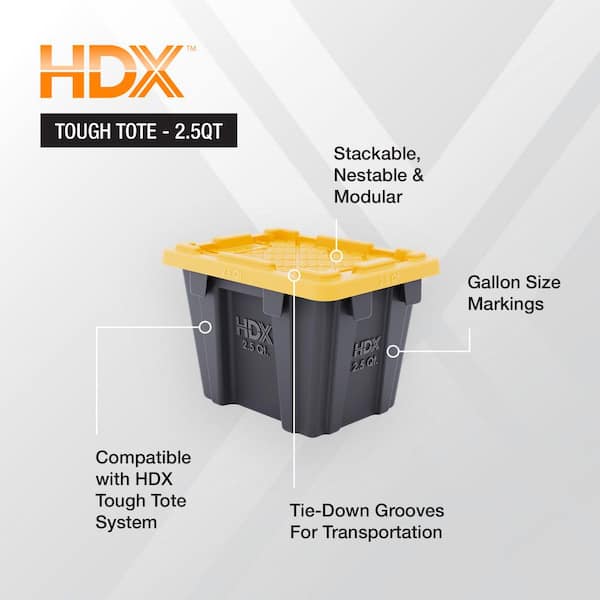 2.5 qt. Tough Storage Tote in Black with Yellow Lid