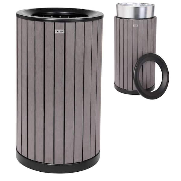 32 gal. All-Weather Grey Panel Steel Round Commercial Outdoor Trash Can with Liner (2-Pack)