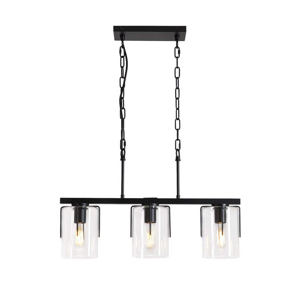 25 in. Industrial 3-Light Matte Black Linear Pendant Light with Clear Glass Shade and No Bulbs Included price history on PriceWatchPro