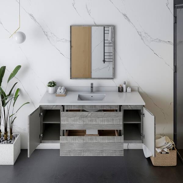 Fresca Formosa 54 In W X 20 D H White Single Sink Bath Vanity Ash With Top And Mirror Fvn31 123012ash Single Sink Bath Vanity, 54 White Vanity Single Sink