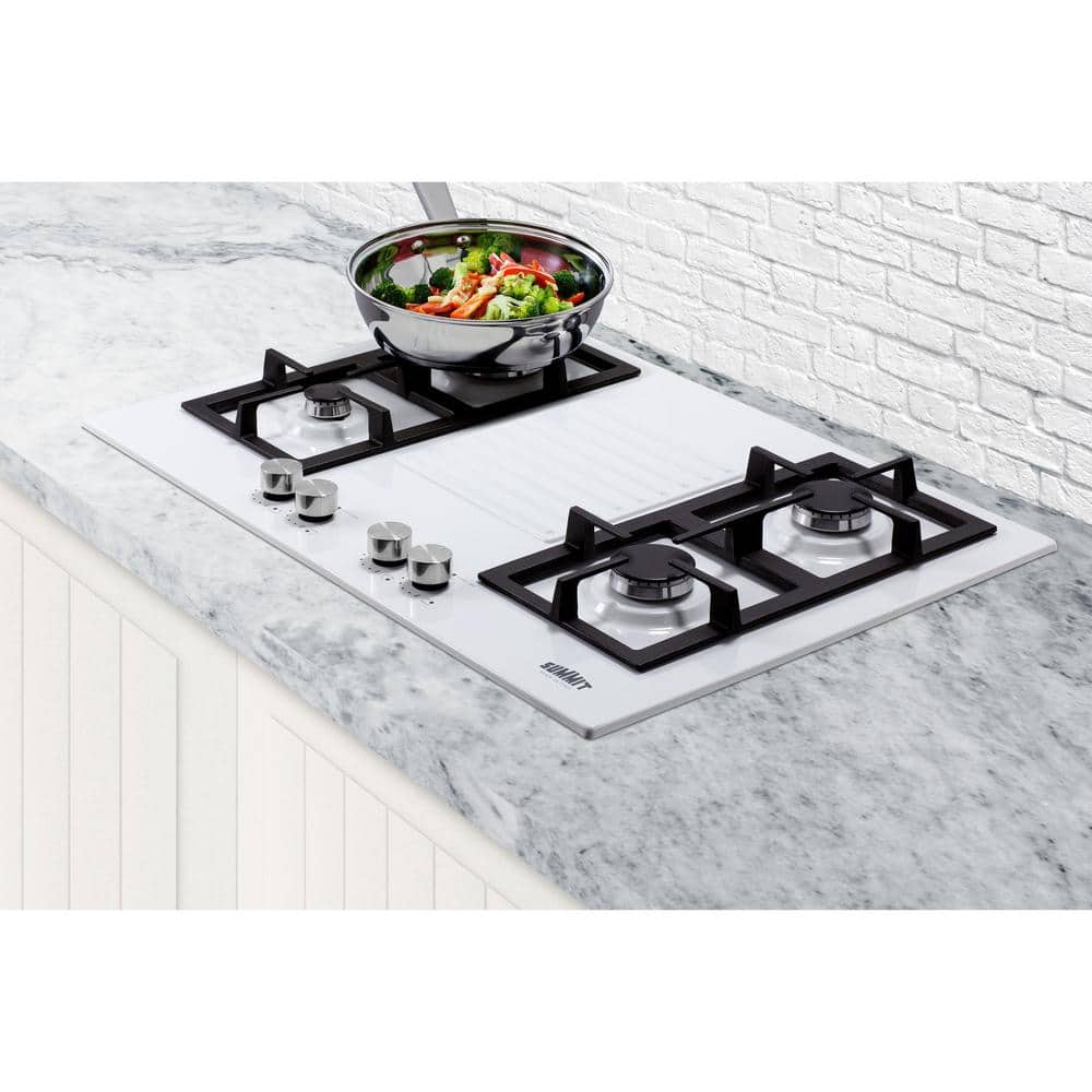 Summit 30" White Steel 4-Burner Gas Cooktop with Cast Iron Grates
