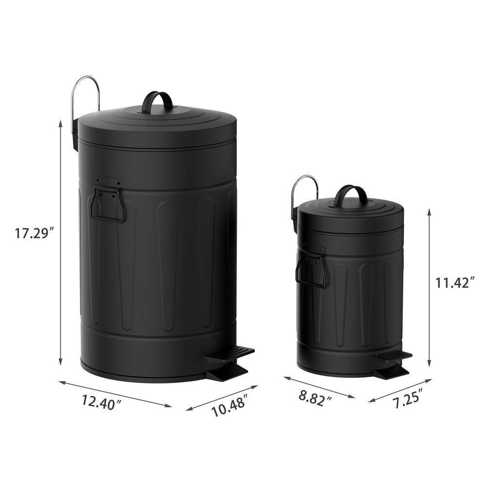 Black Carbon Steel Kids' Pedal Trash Can Set