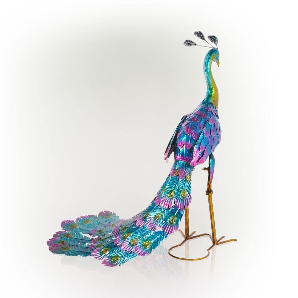 Multicolored 27" Metal Peacock Garden Statue