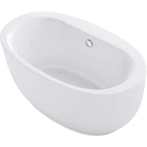 Sunstruck 60 in. Acrylic Oval Freestanding Flatbottom Bathtub with Fluted Shroud and Center Drain in White