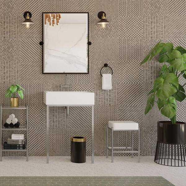 14.25 in. W x 28.25 in. H 3-Tier Rectangle Taboret in Satin Nickel 14.25 in. W x 28.25 in. H 3-Tier Rectangle Taboret in Satin Nickel