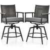 Gymax Patio Swivel Metal Outdoor Bar Stools Counter Height Bar Chairs w/PE Rattan Back with Gray Cushion 2-Pack GYM12416