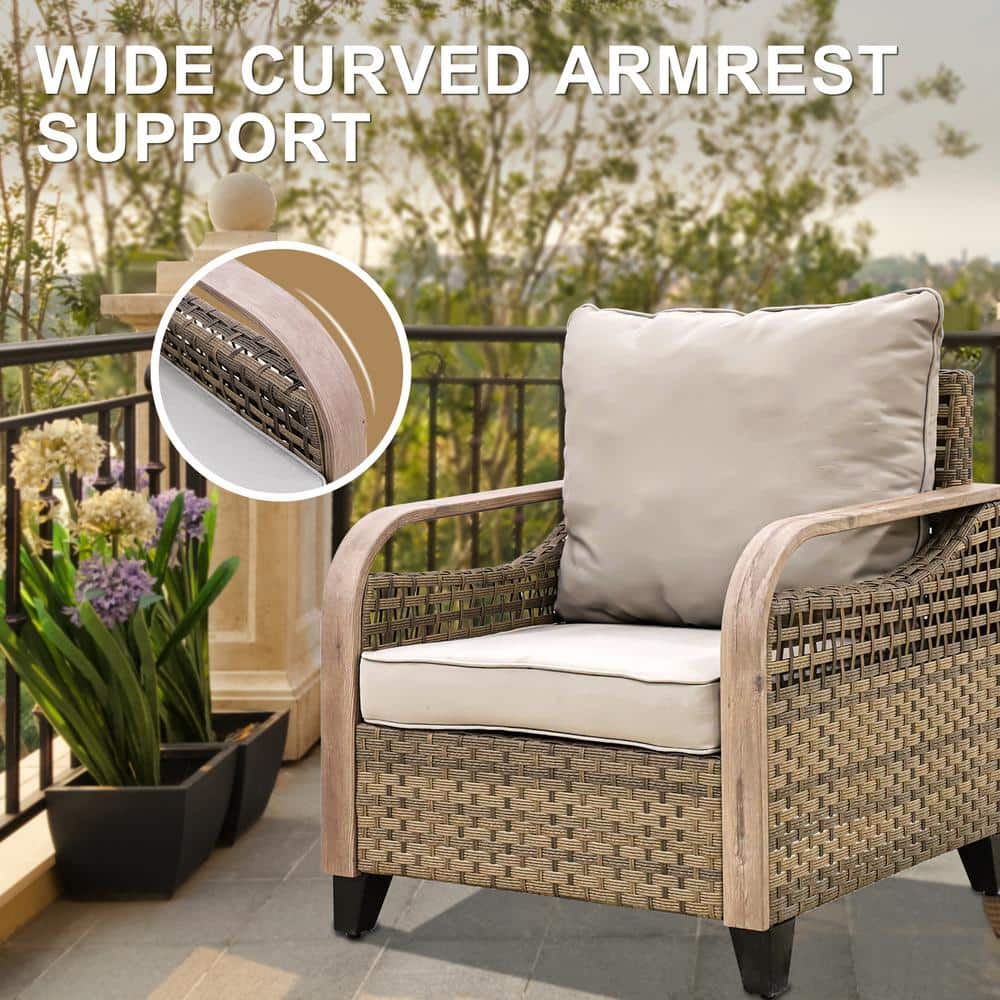 Gray Wicker and Steel Patio Armchair with Cushions