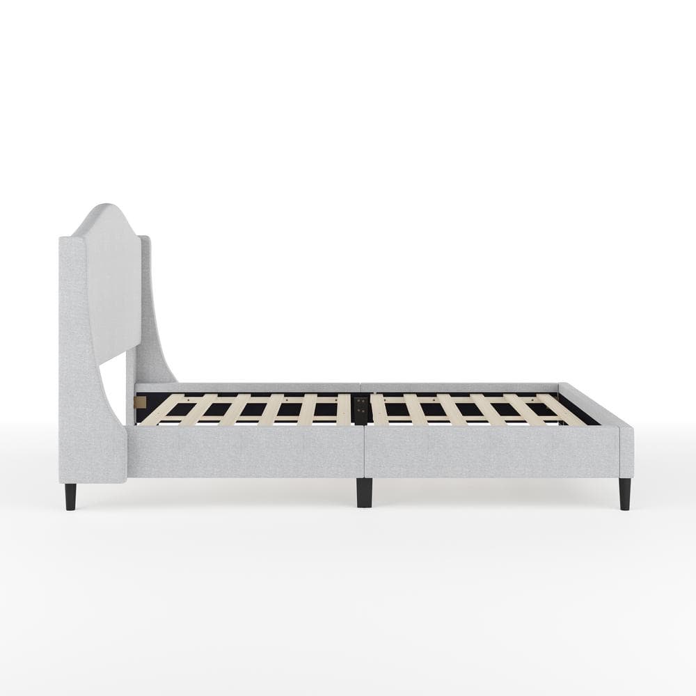 Amelia Full Gray Upholstered Platform Bed with Curved Headboard