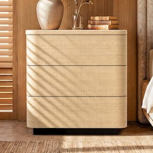 Cream 3-Drawer 31.5 in. W Nightstand with Rounded Edges, Wood-Look Finish, For Bedroom Storage