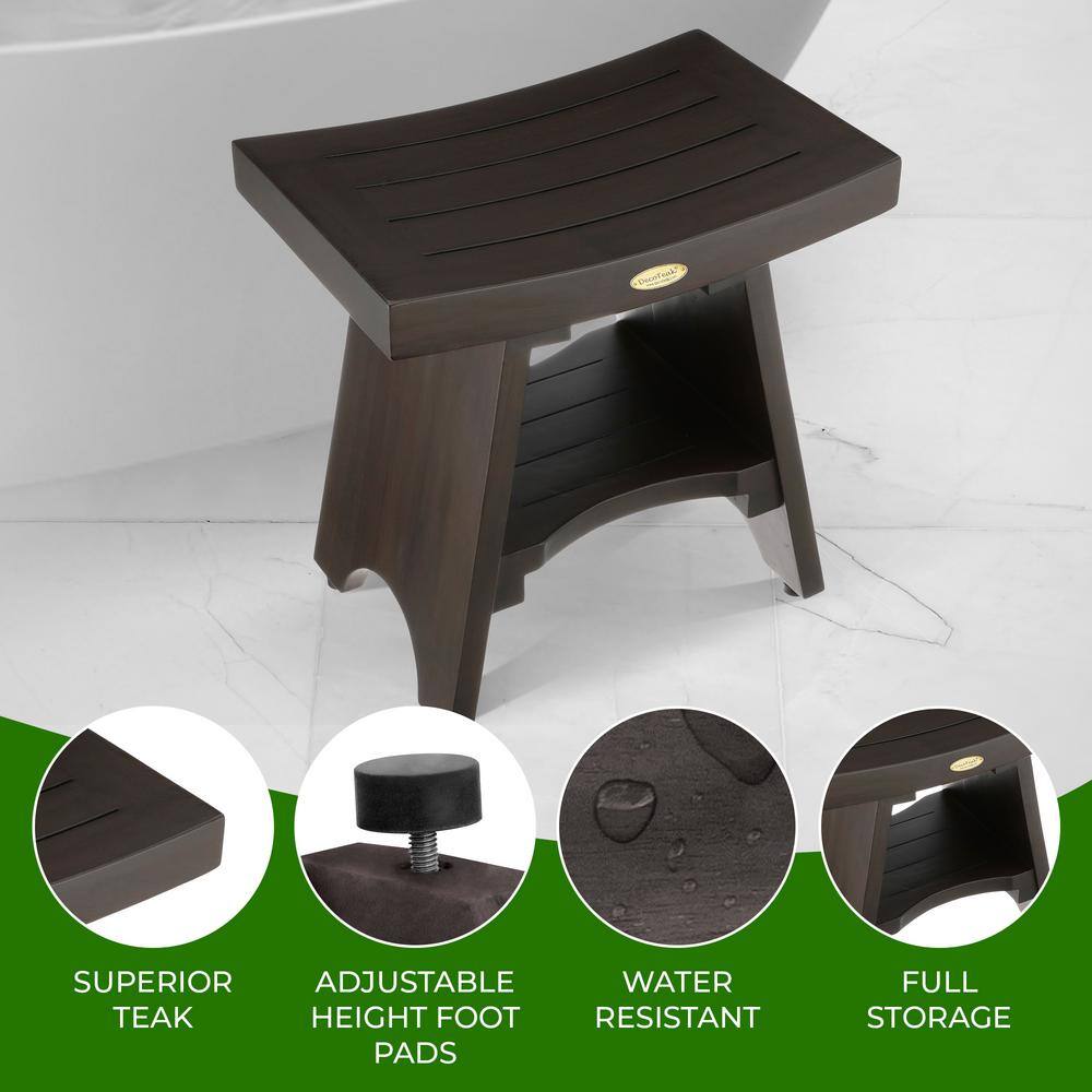 23" Dark Brown Teak Corner Shower Shelf with Adjustable Feet