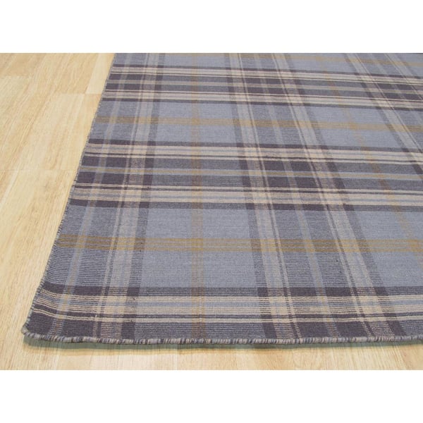 Blue 9 ft. x 12 ft. Handmade Wool Transitional Plaid Area Rug