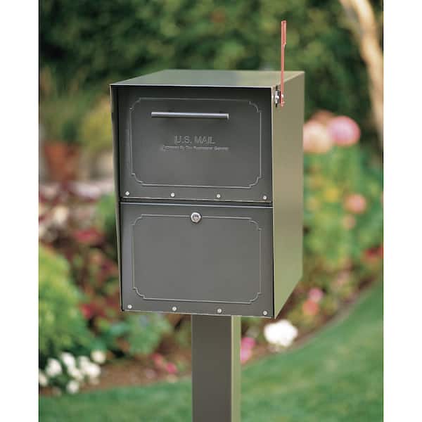 Oasis Graphite Bronze, Extra Large, Steel, Locking, Post Mount or Column Mount Mailbox with Outgoing Mail Indicator