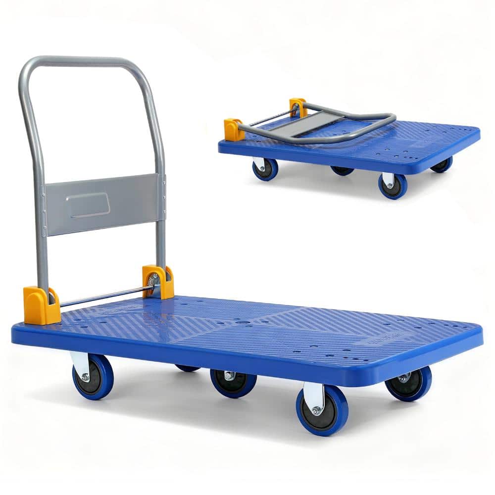 Huluwat Blue 1320 lb.Capacity D-Handle Foldable Push Hand Truck