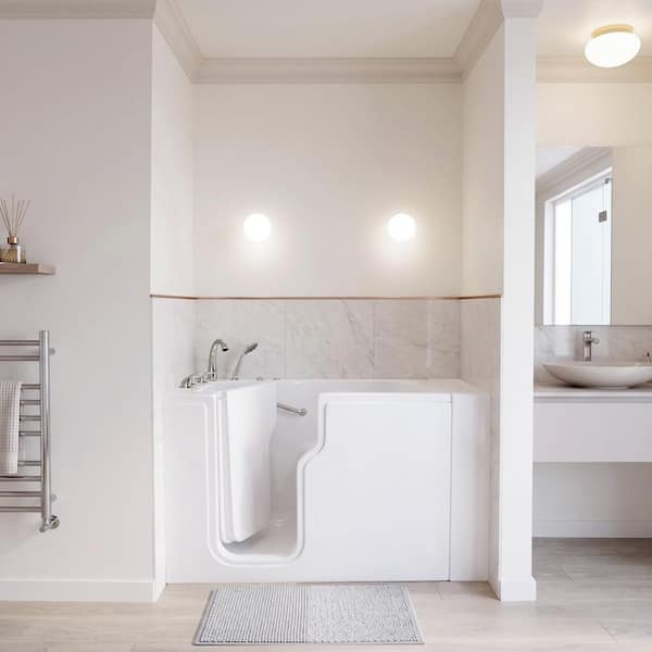Standard 60 in. x 30 in. Left Drain Acrylic Walk-In Whirlpool Bathtub in White, Left Inward Swing Door, 2-Piece Faucet