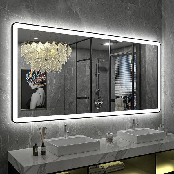 TOOLKISS 40 in. W x 32 in. H Rectangular Frameless LED Light Anti-Fog Wall Bathroom Vanity Mirror with Backlit and Front Light