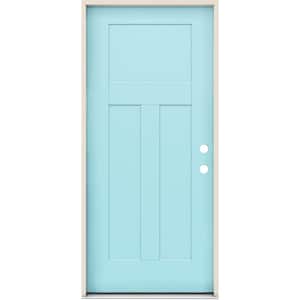 36 in. x 80 in. Left-Hand/Inswing 3 Panel Craftsman Caribbean Blue Steel Prehung Front Door