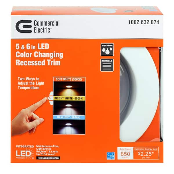Commercial Electric 4 in 9-Watt Dimmable White Integrated LED Energy Star Recessed Retrofit Trim Downlight with Color Changing CCT 