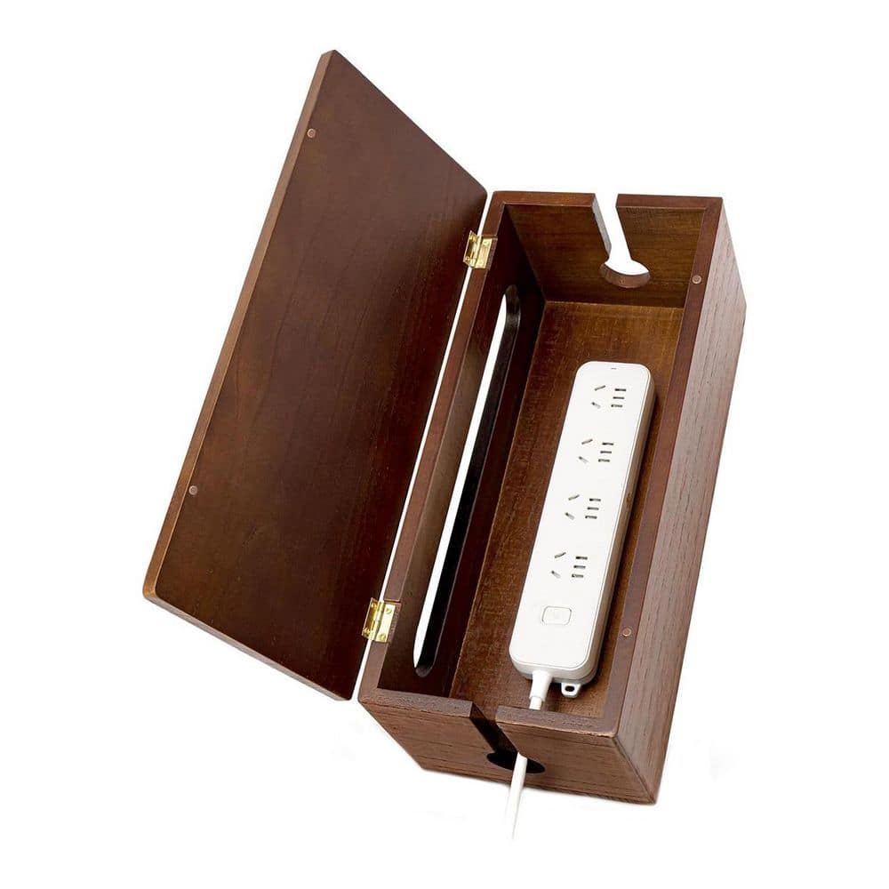 Elegant Solid Wood Large Cable Management Box Magnetic Lid Cord Organizer Brown Power Strip Cover for Desk Floor price history on PriceWatchPro