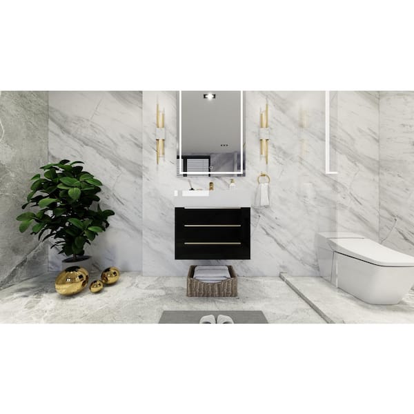 BV Better Vanity Bethany 24 in. W x 20 in. D x 22 in. H Single Sink Floating Bath Vanity in Gloss Black with White Acrylic Top
