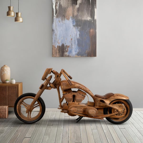 Brown 96 in. x 40 in. Wood Chopper Bike Sculpture