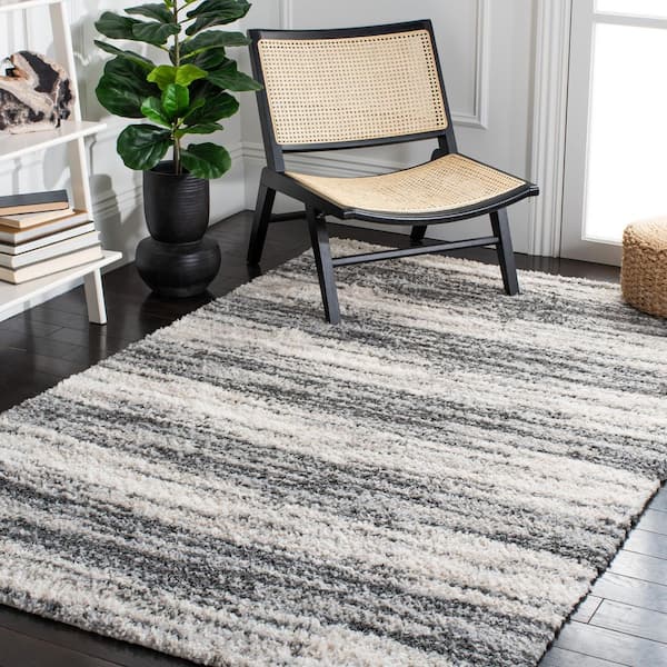 Berber Shag 7 ft. x 9 ft. Charcoal/Gray Distressed Striped Area Rug
