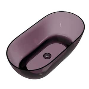 59 in. x 29.5 in. Resin Translucent Freestanding Oval Soaking Bathtub Straight Top with Center Drain in Purple