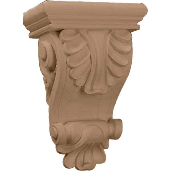 Ekena Millwork 6 in. x 3-1/4 in. x 8-1/4 in. Lindenwood Thin Acanthus Leaf Corbel
