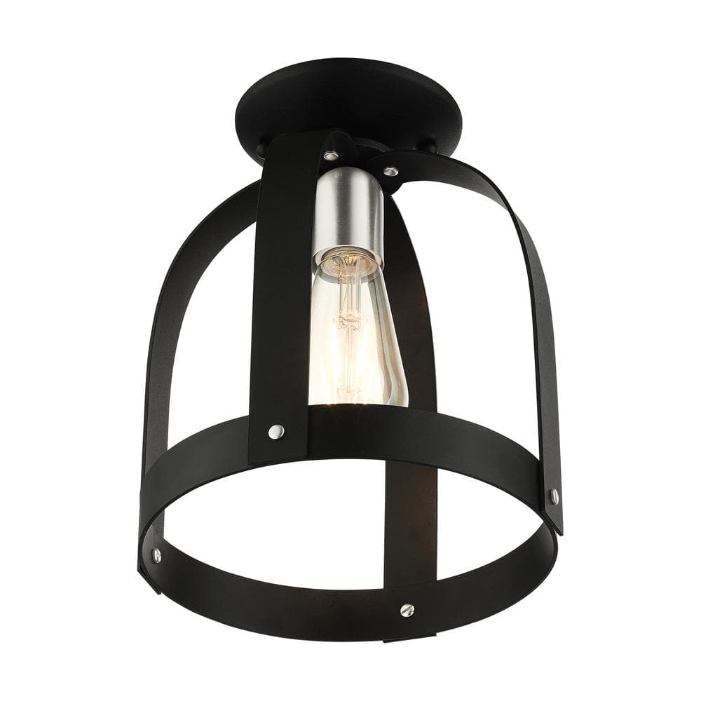 Stoneridge Textured Black and Brushed Nickel 1-Light Semi-Flush Mount