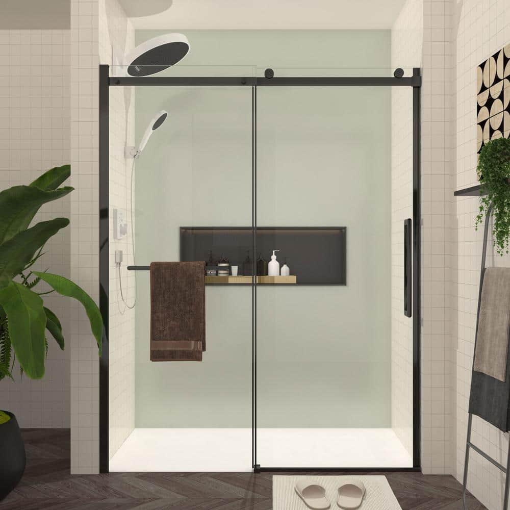 Volans 56-60 in. W x 75.98 in. H Sliding Frameless Shower Door in Matt Black Finish with Clear Glass price history on PriceWatchPro