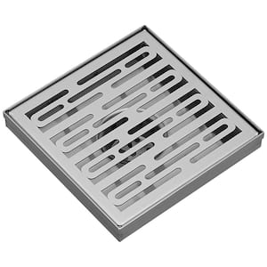 6 in. Square Stainless Steel Shower Drain with Slot Pattern Drain Cover In Brushed Nickel