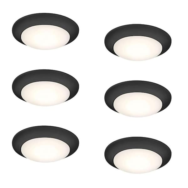 EnviroLite 7.25 in. Selectable CCT Black Integrated LED Ceiling Mount or Recessed Can Mounted LED Disk Light (6-Pack)