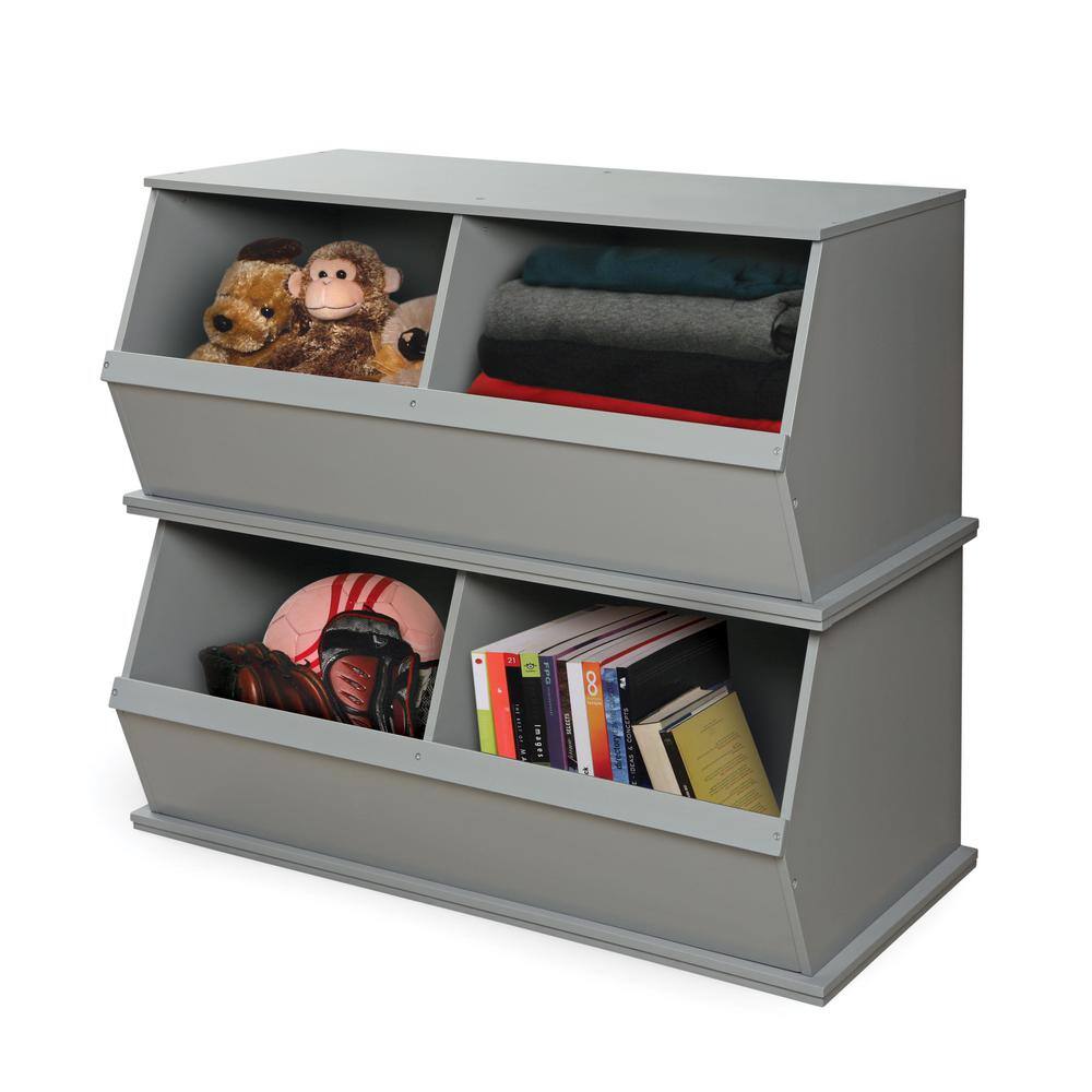 Gray MDF Two-Bin Stackable Storage Cubby for Kids