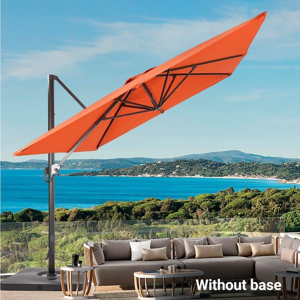 JOYESERY 11.5 x 9 ft. Aluminum Pole Rectangular Cantilever Umbrella Solution-Dyed Fabric Patio Umbrella in Rust Red